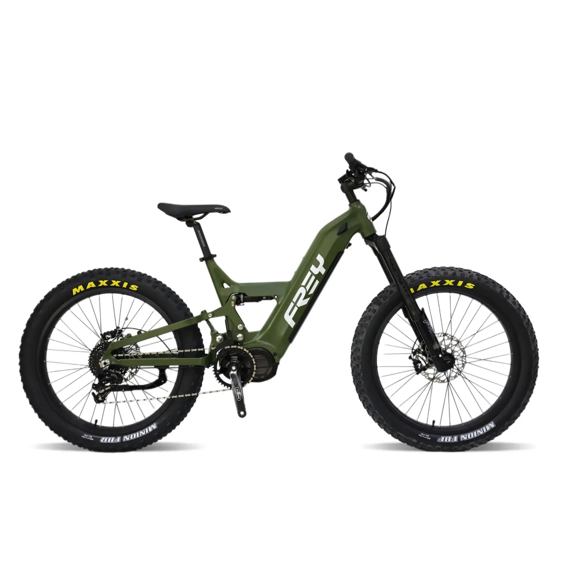 Frey CC Fatcat: Side profile high-performance mid-drive eBike with a rugged frame for off-road touring.