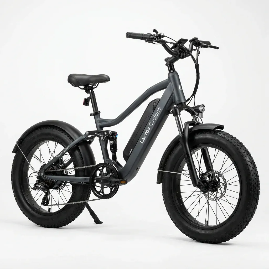 Lacros Cyclone: Folding eBike featuring a unique multi-link rear suspension for a smooth commute.