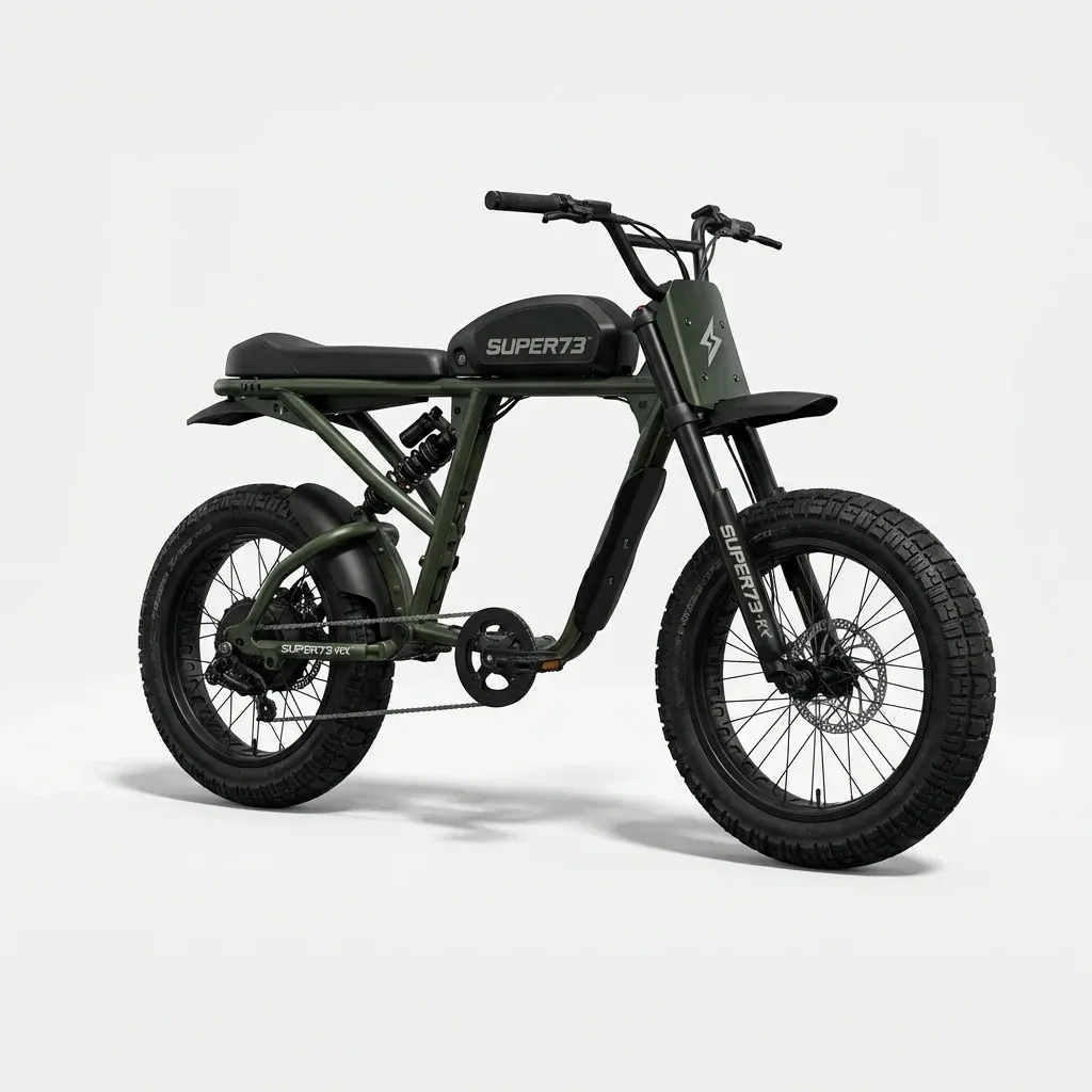 SUPER73-RX: Side profile electric bike featuring high-spec suspension and moto styling.