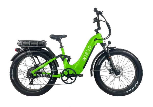 Wired Cruiser: Side profile 60V electric bike featuring a comfortable upright riding position.